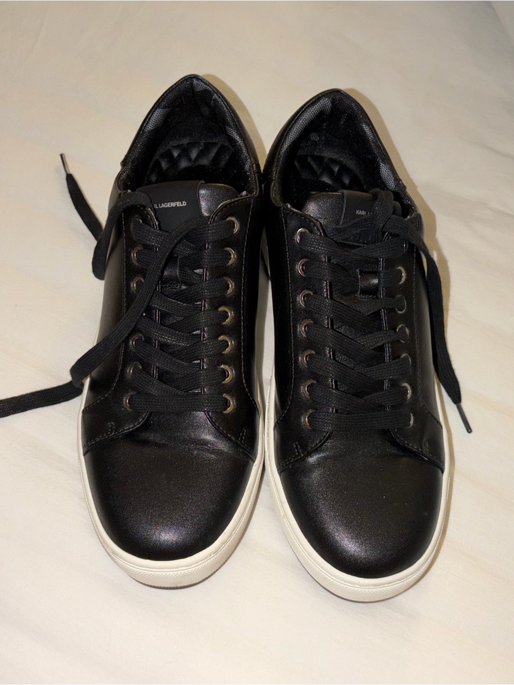 Karl Lagerfeld Black Leather Low-Top Sneakers with White Sole